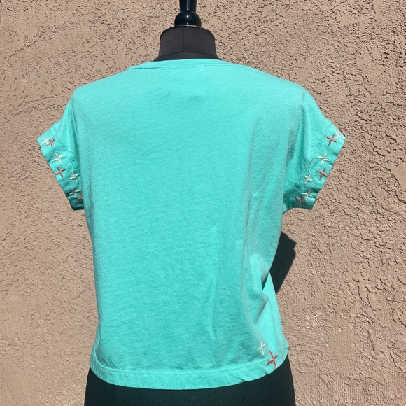 Johnny Was Turquoise Embroidered Short Sleeve Top - Picture 4 of 11